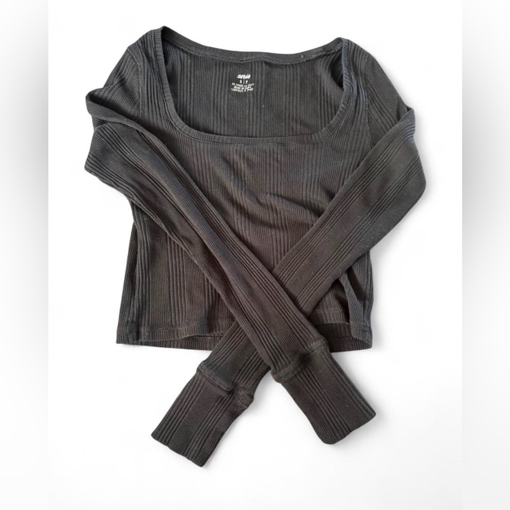 Aerie Black Ribbed Top